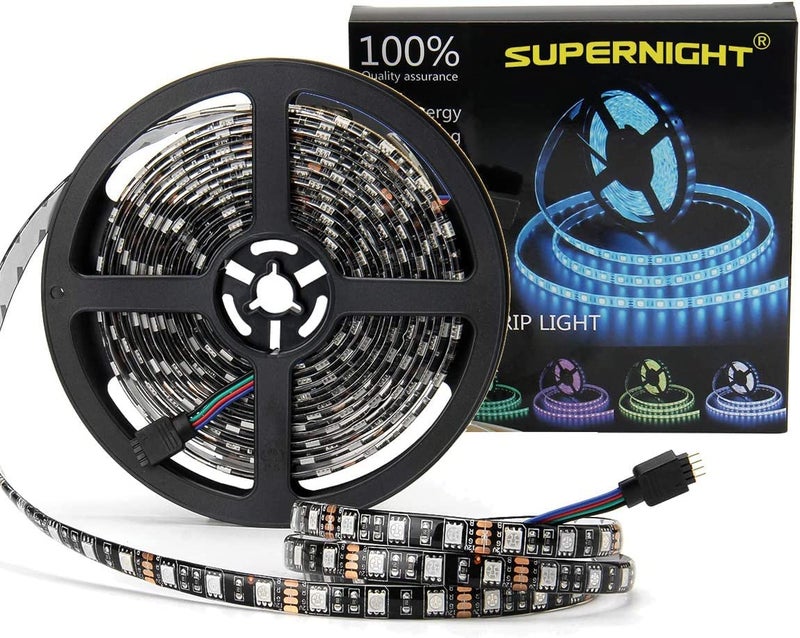 SUPERNIGHT RGB Strip Waterproof Black PCB, 16.4ft 5050 Color Changing Rope Lights for Bedroom, Christmas Day, Halloween Decoration (Not Include Remote Controller and Power Supply) (300 LEDs) - Image 1